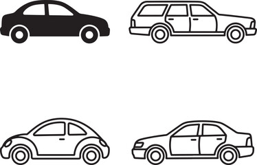 Naklejka premium Automobile silhouette collection displaying diverse car body types for automotive industry marketing.