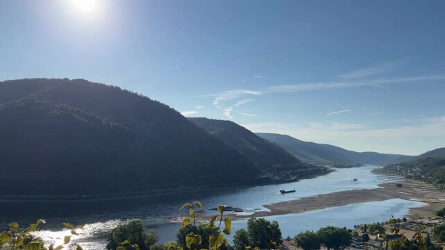 Bacharach, Germany, August 12, 2026 elective focus high angle view of Bacharach and Rhine landscape