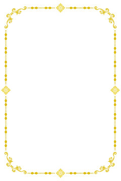 An elegant luxury gold vertical frame with ornamental floral corners isolated on a transparent background.Ideal for wedding invitations, certificates, stationery, menus and luxury designs.