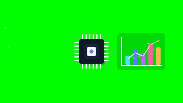 AI Data Processing Chip and Analytics Chart on Green Screen