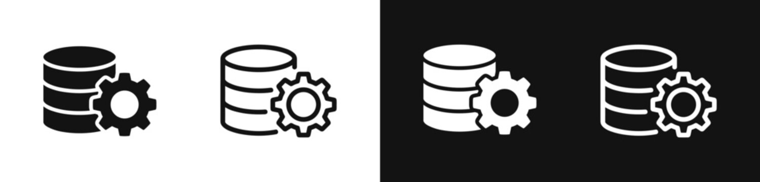 Database management icon set in glyph and outline style
