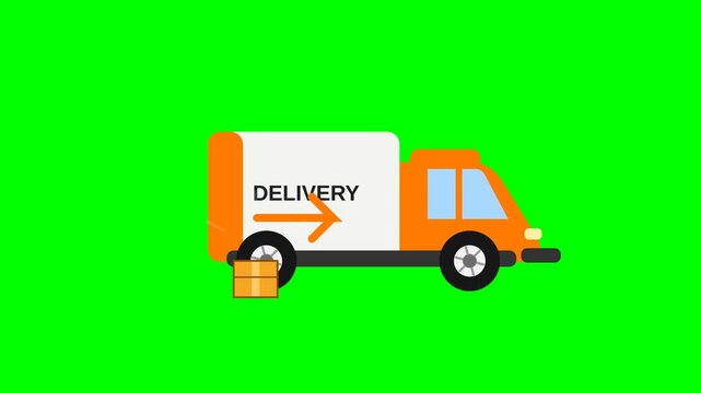 Animated Package Delivery Truck With Parcel on Green Screen