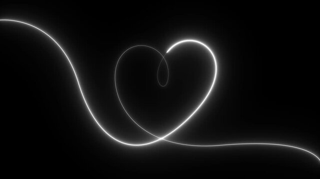 Glowing neon heart line drawing illuminated continuous border in 4k animation loop