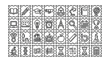 Fototapeta premium Collection of educational and professional icons featuring school and career symbols with transparent background