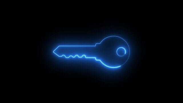 Neon key unlock symbol animation video