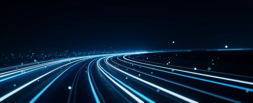 Night highway traffic with motion blur light trails on a dark road