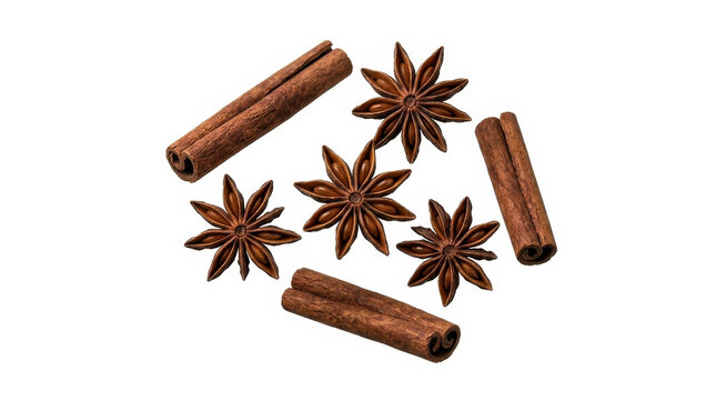 Cinnamon sticks and star anise in white background