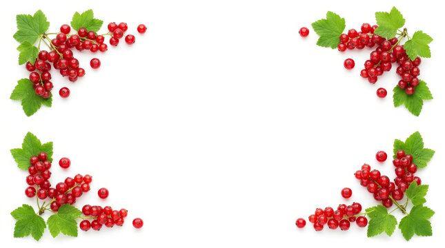 Red currants arranged in corners on white background