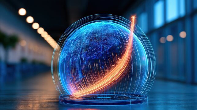 A high-resolution digital hologram depicting global bond market yields with futuristic and technological visual elements, ideal for finance and technology contexts.
