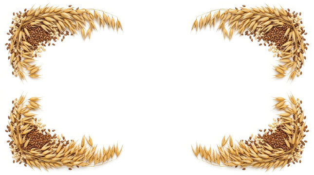 Golden wheat ears frame white space