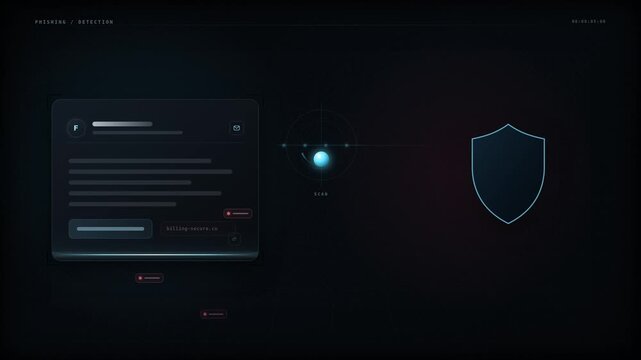 Phishing threat detected with email security shield animation