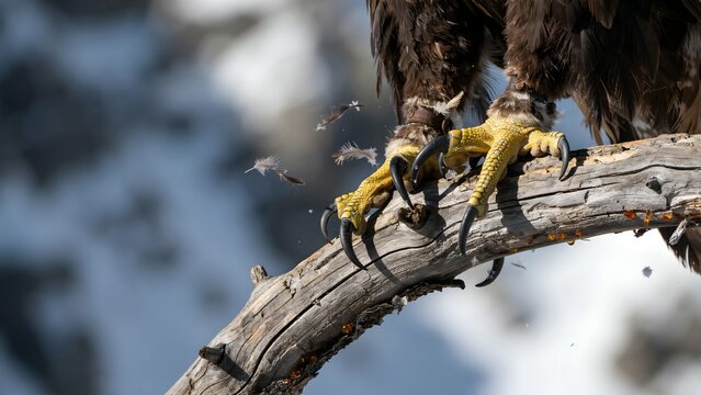 Close-up of a bird of prey sitting on a tree branch in natural habitat