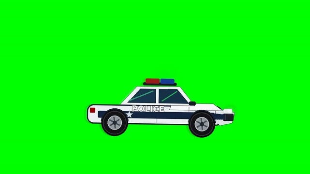 Police patrol car side view animation on green screen