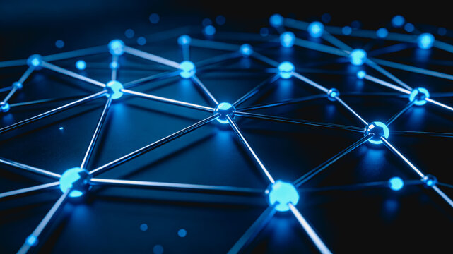 Network Connection Nodes with Glowing Blue Links on Dark Background
