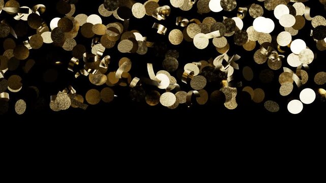 Sparkling golden confetti falling down abstract festive celebration