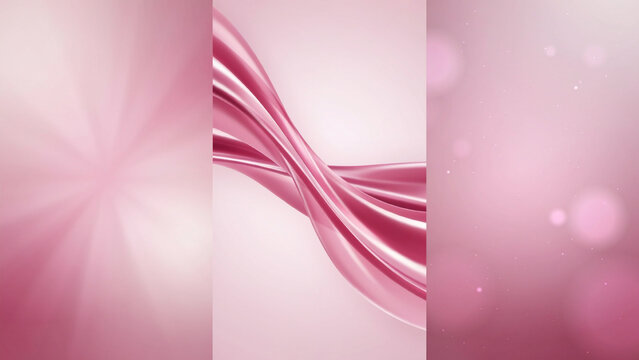Three pink abstract backgrounds with radial rays flowing waves and bokeh light orbs