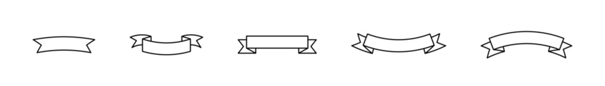 Ribbon banner outline icons set