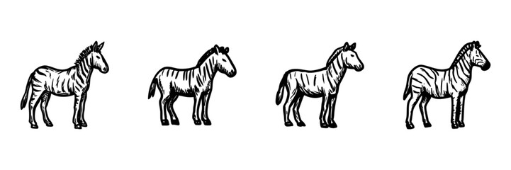 Fototapeta premium Zebra Animal Hand Drawn Doodle Icon Set. Wildlife And Safari Sketch Symbol Collection. African Animals And Nature. Isolated Vector Illustration