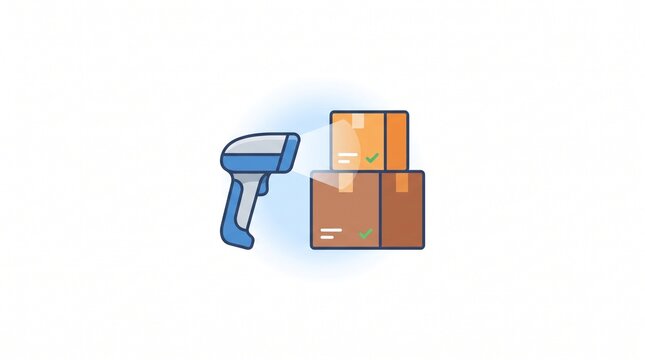 Barcode scanner scanning cargo boxes vector illustration for projects/369998232293 tracking sensor concepts