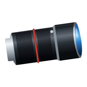 Zoom camera lens side view dslr photography equipment on transparent background