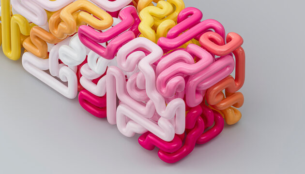 Colorful 3D tubular structure with glossy forms on a light background