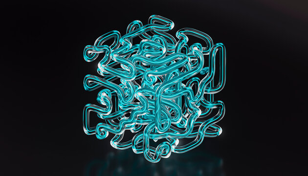 Pink 3D glass maze with glossy tubular forms on a light background