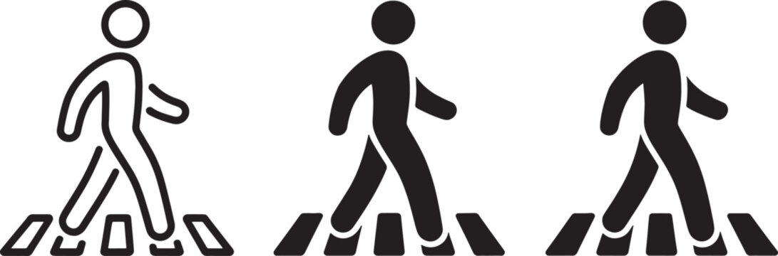 Pedestrian Crossing Icon Set, Three Stages of Walking, Simple Vector Illustration
