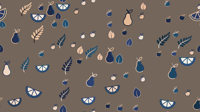 Seamless pattern of fruits and leaves
