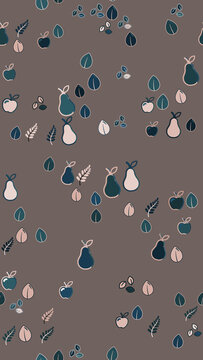 Seamless pattern of stylized apples, pears, and leaves