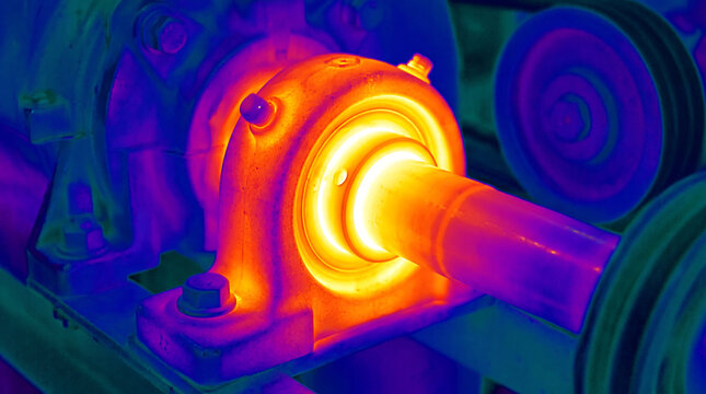 Infrared Thermal Image of Overheated Industrial Bearing and Shaft