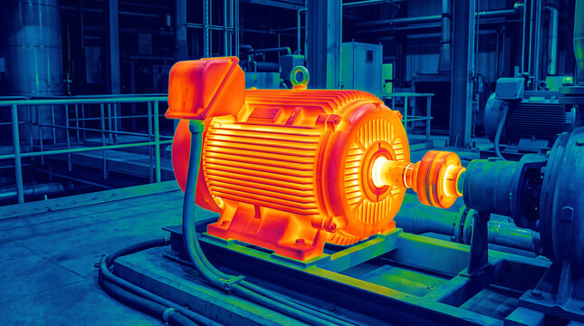 Infrared Thermal Image of Industrial Electric Motor Overheating