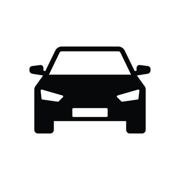 Car icon vector illustration. Front view black silhouette of a modern sedan automobile isolated on a white background