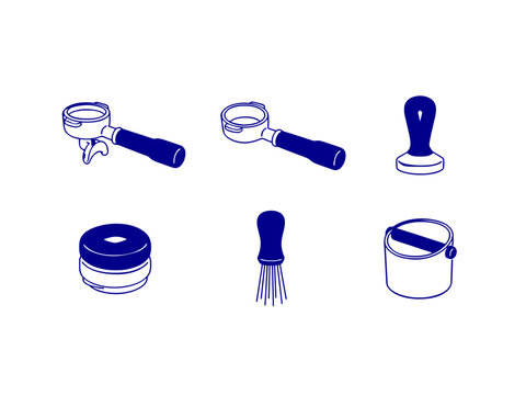 Specialty Coffee Brewing Equipment and Cafe Culture Minimalist Line Art Vector Set