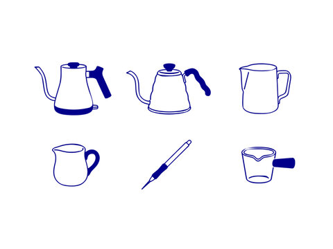 Specialty Coffee Brewing Equipment and Cafe Culture Minimalist Line Art Vector Set