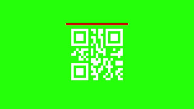 QR Code Scanning Animation with Red Scanner Line on Green Screen Background