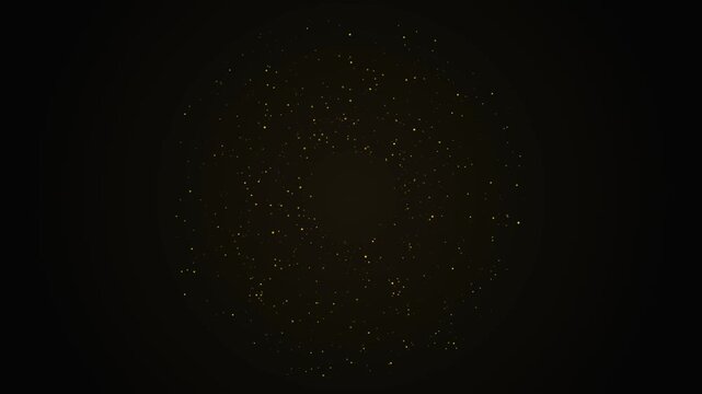Abstract dark background with scattered golden particles in circular pattern