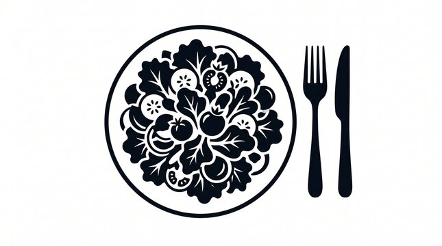 Stylized Salad Plate with Fork and Knife Icon