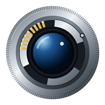 Camera lens rear bayonet mount with gold contacts on transparent background