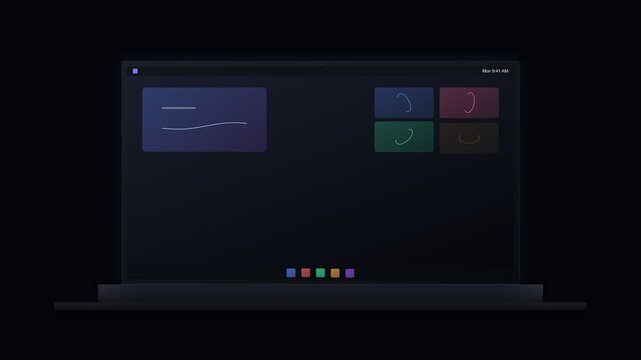 Laptop screen powering on and unlocking with fingerprint sensor animation isolated on solid background.