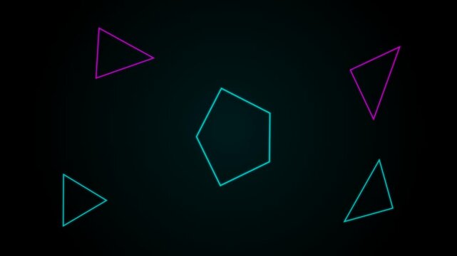 Abstract geometric shapes with neon lines on dark background