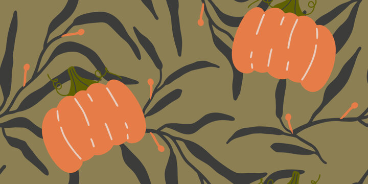 Flat Design Orange and Green Pumpkin Pattern Background