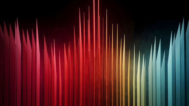Spectrum of Light: An abstract visualization of sound waves or data streams, depicted as vibrant, vertical lines of color transitioning from red to blue against a dark background.