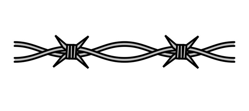 Decorative Barbed Wire Border with Two Sharp Metal Barbs Isolated on Transparent Background