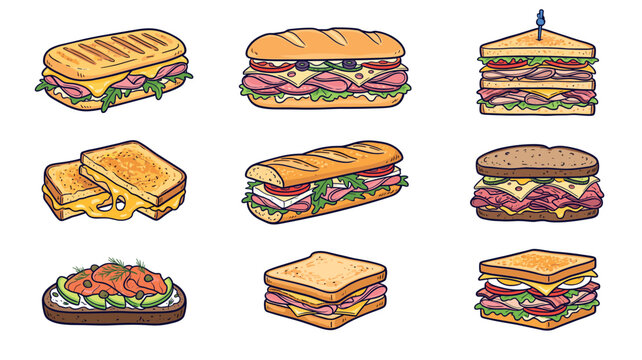 Variety of Fast Food Items sub sandwich vector
