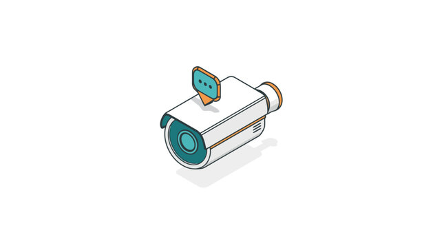 Isometric security camera icon with notification bubble.