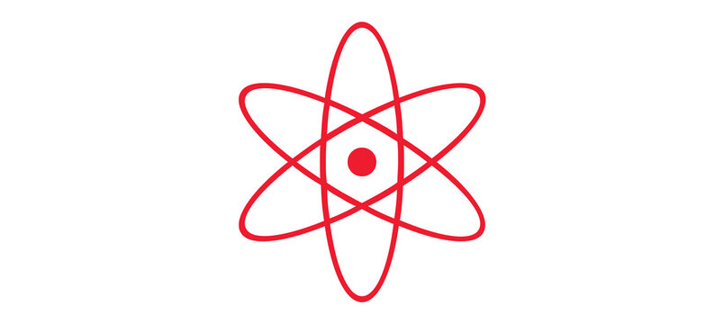 Red Atom Symbol Isolated on Transparent Background, Atomic Energy and Science Icon