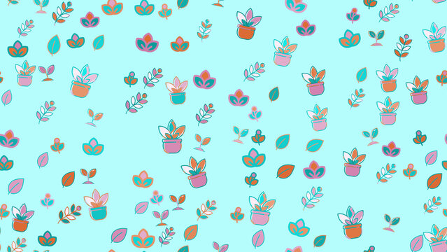 Stylized plants and leaves seamless pattern