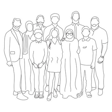 Continuous Line Art Big Family Group Portrait Faceless Line Drawing Vector Illustration in AI EPS SVG PNG