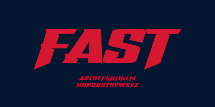Fast Font Action Sport Logo Alphabet Sharp Bold Italic Letter Set Red Typography, Sporty Typographic Design for Combat Title, Race Poster Headline, Speed Racing Logotype. Energy Vector Typeface