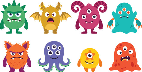 Naklejka premium Colorful Cute Monster Character Collection for Kids Cartoon Illustration and Creative Design